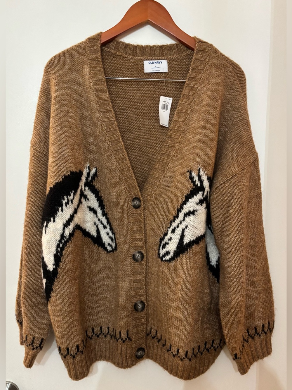 Old Navy Women Western Horses Brown Cardigan Size Extra Large Equestrian NWT